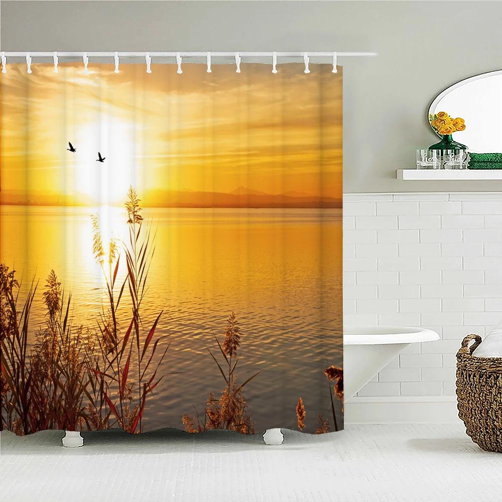 Seaside Scenery 3d Printed  Polyester Shower Curtain Wooden Bridge Nature Fabric Waterproof Bathroom Curtain for Bathtub 180x180
