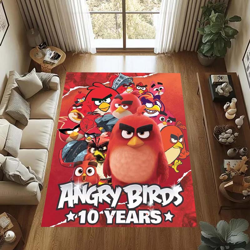 Various Styles of Angry Birds 2 Themed Printed Rugs for Soft Bedroom Floors, and Non-slip Welcome Mats for Home Laundry Rooms.