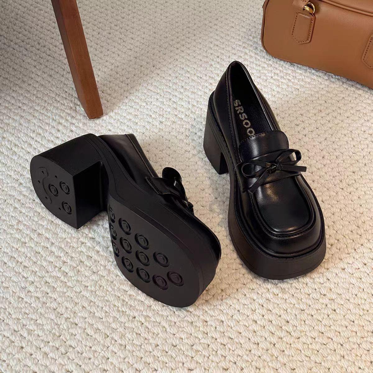 

Fashion British Style Thick Sole Leather Shoes for Women Spring Autumn 2025 New Versatile Height Increasing Loafers Slip-On Casual Shoes 40