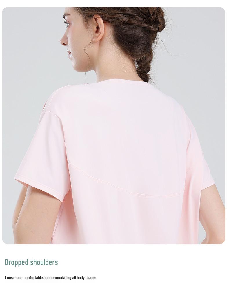 Women's Nude Sports Vest: Loose, Hip-Covering, Slimming Yoga Tops & Summer Training Tees with Short Sleeves.