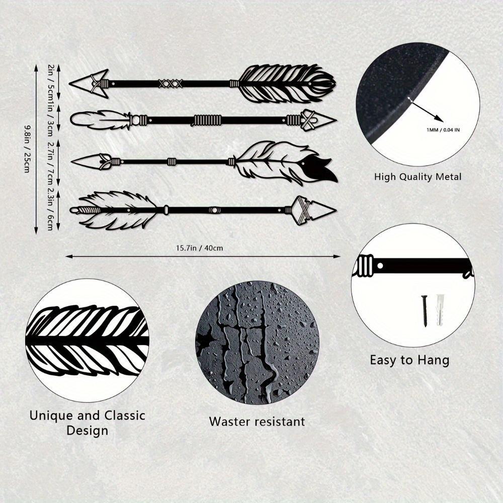 Black Metal Feather Arrows Wall Art Set Rustic Hollowed Sculpture Decor for Home Office Independence Day