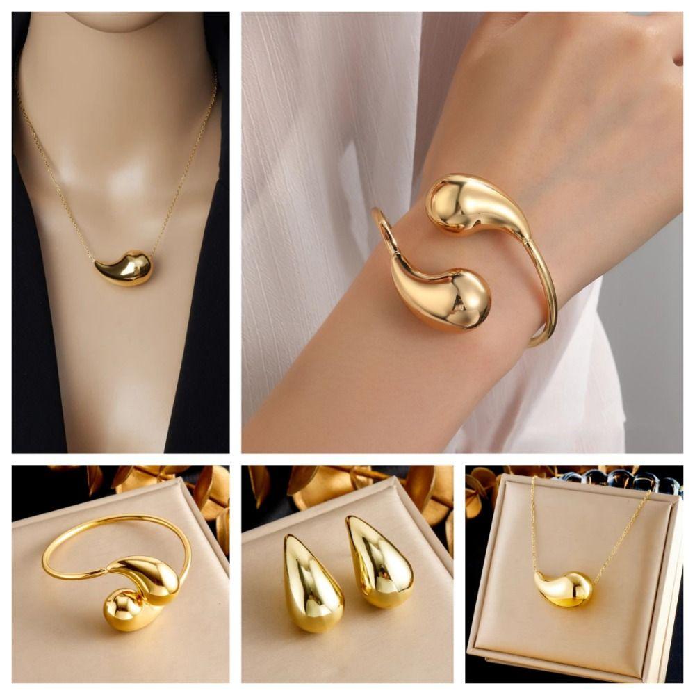 

Stainless Steel Bracelet Creative Droplet Shape Earrings New Pendant Necklace C