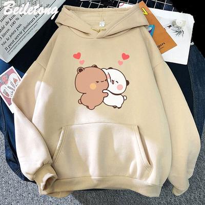 Kawaii Hoodie Panda Bear Cartoon Bubu Dudu Printing Girls Oversized Sweatshirt Spring/Autumn Light Blue Tops Long Sleeve Pocket