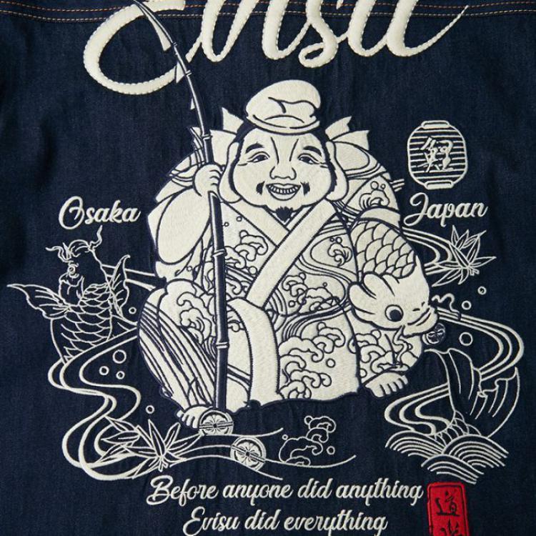 Evisu Ebisu And Logo Embroidered Long Sleeve Shirt Men Shirts Dark-Blue 1EAHTM9SL209XX
