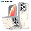 KEYSION Matte Skin Feel Lens Stand Phone Case for Magsafe for iPhone 13 14 15 Pro Max 15 Plus Magnetic Wireless Charging Shockproof Cover