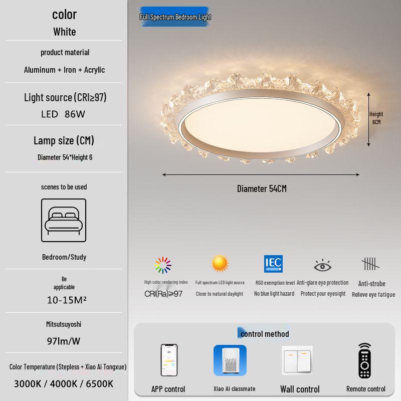 Modern Smart Bedroom Ceiling Light, Full Spectrum Eye-Care, Luxury Design