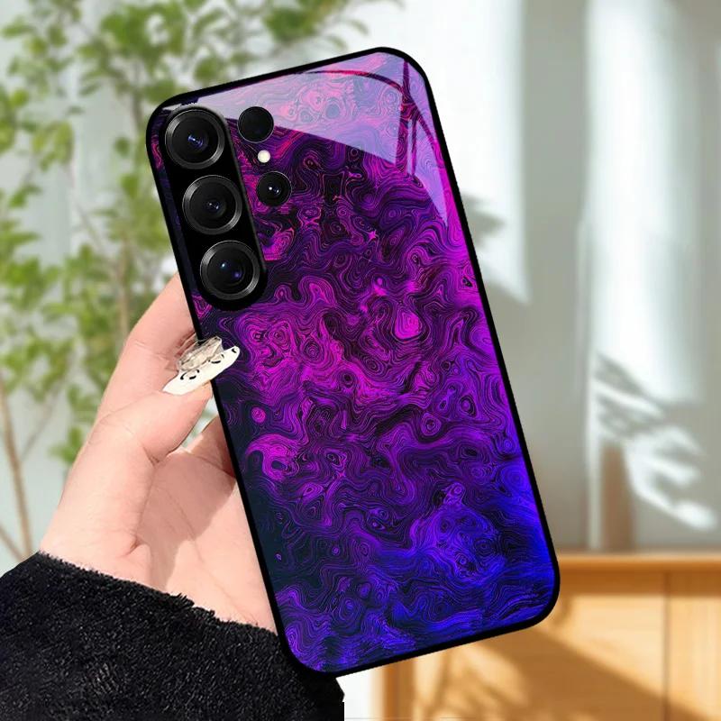 For Samsung S23 S24 Ultra Fashion Case S24 Plus / S23+ S24+ Hard PC Tempered Glass Phone Cover For Galaxy S23 FE Glass Protector