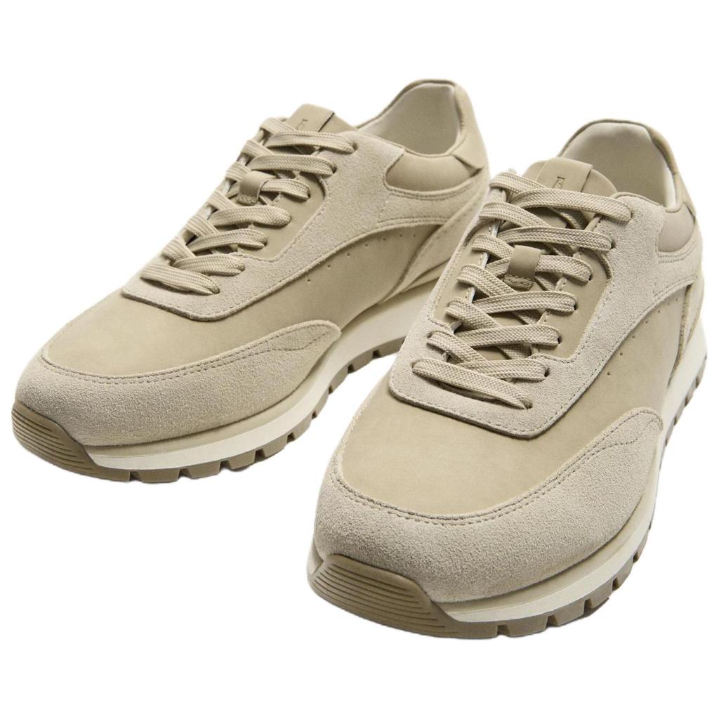 ZARA Fashion Round Toe Suede Leather Layered Sneakers Men sneakers Beige 12338520102