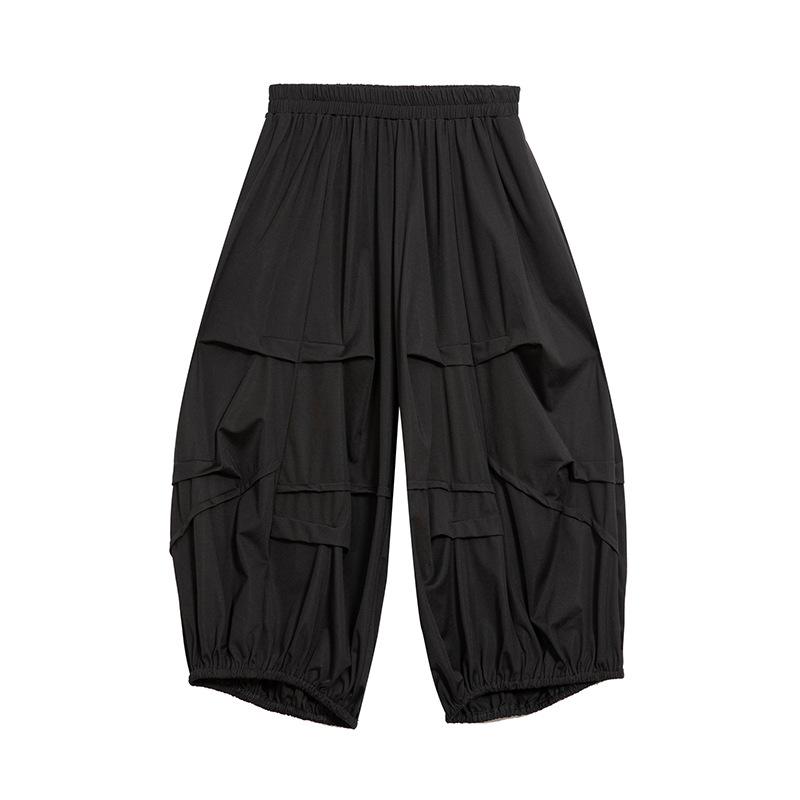 Black Plus size Vintage high Waist Casual loose Summer wide leg Pants Women Trousers