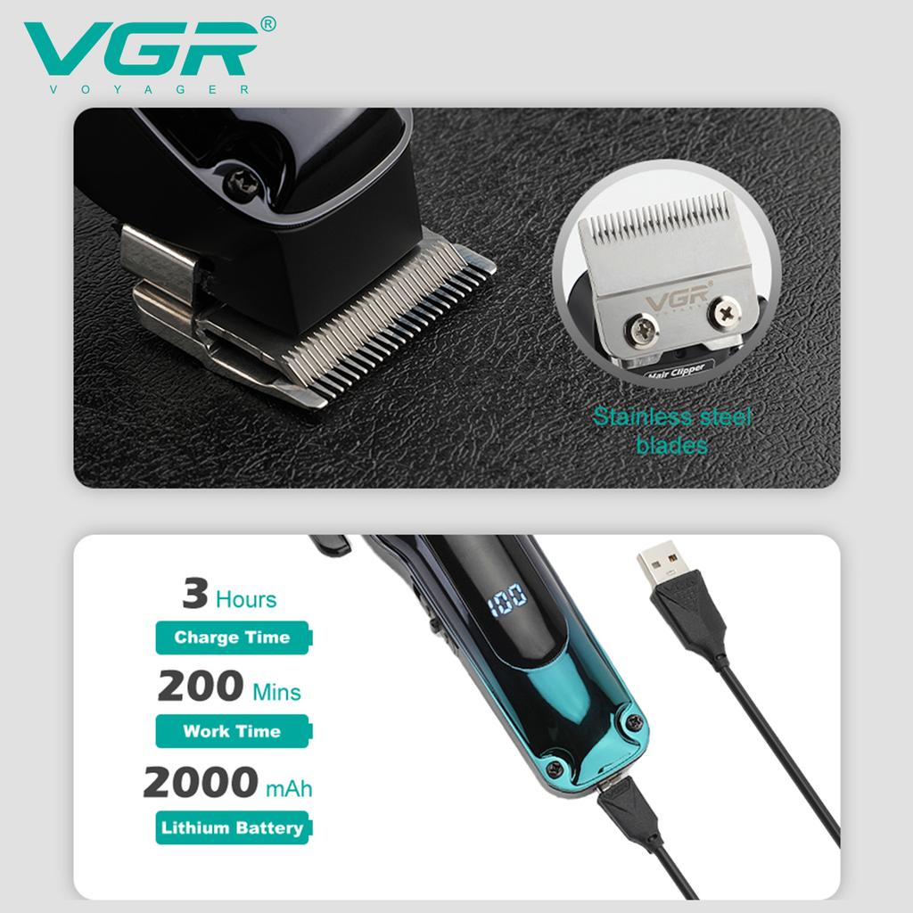 New VGR V-013 Electric Push Shear Metal Texture Hair Trimmer with Gradient Refinement Oil Head Clipper 6500RPM Smart Digital LED Display Hair Trimmer