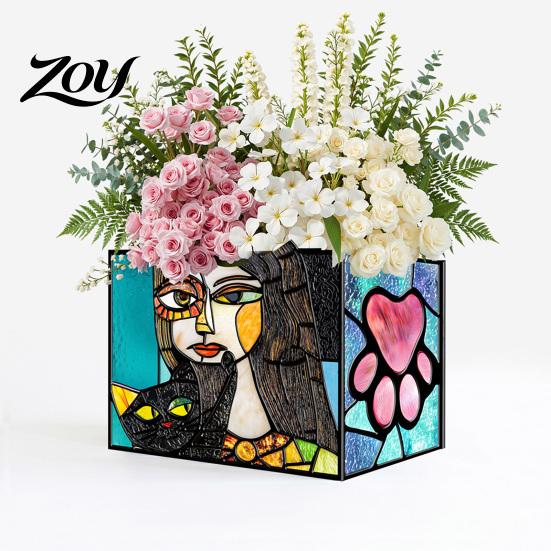 Acrylic Stationery Organizer Stained Glass Style Pen Holder, Unique Desktop Organizer, 3D Creative Gift for Students Embossed Relief Pattern