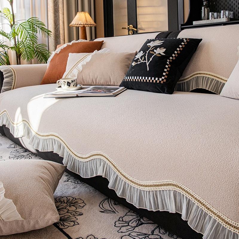 Waterproof and Non-slip Sofa Cushion, Simple European Light Luxury Style, Fashionable Four-season Universal Seat Cushion, Nordic Style Lace Sofa Towel