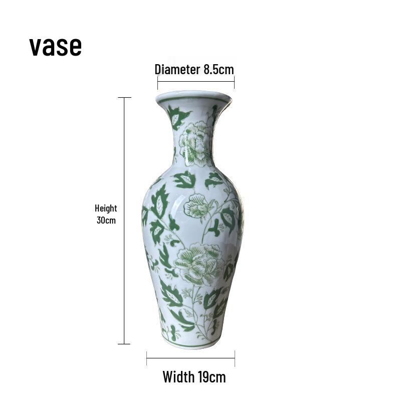Green Ceramic Vase: High-End Retro Blue and White Porcelain for Flower Arrangements.