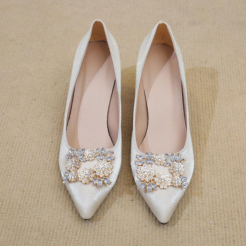 High Heels Pointed Thin Heels Fashion Shoes 2025 New Sexy Metal Buckle Light Mouth Champagne Professional Versatile Single Shoes