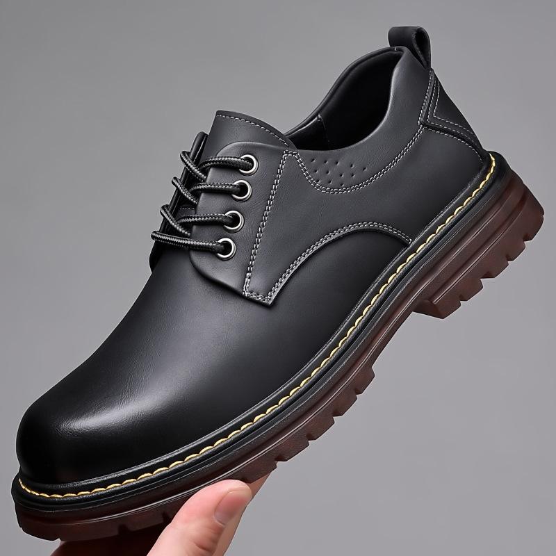 

Men s beef tendon sole leather shoes Spring and Autumn British platform casual derby shoes men s formal wedding black low-top Martin boots 38