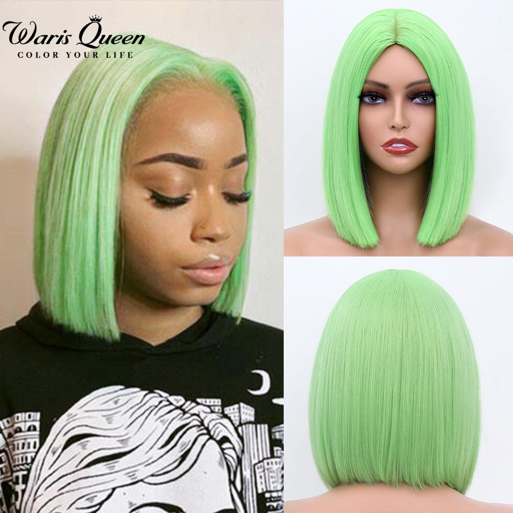 Short Bob Wig With Bangs Synthetic Wigs For Women Straight Ombre Rose Red Pink 12 Inch Heat Resistant Lolita Cosplay Party Hair