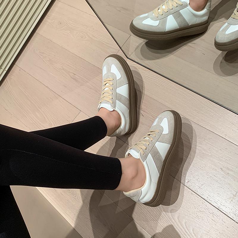 Frühlings-Turnschuhe aus Rindsspaltleder, Plattform, gemischte Farben, Schnür-Damen-Freizeitschuhe