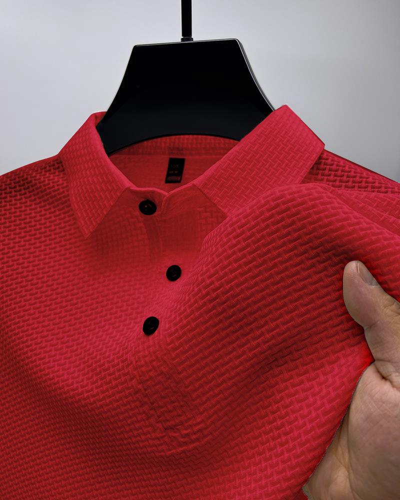 New High-end Fabric Fashion Casual Mesh Ice Silk Short Sleeve Lapel T-shirt Men's Summer Solid Color Comfortable Knit Polo Shirt