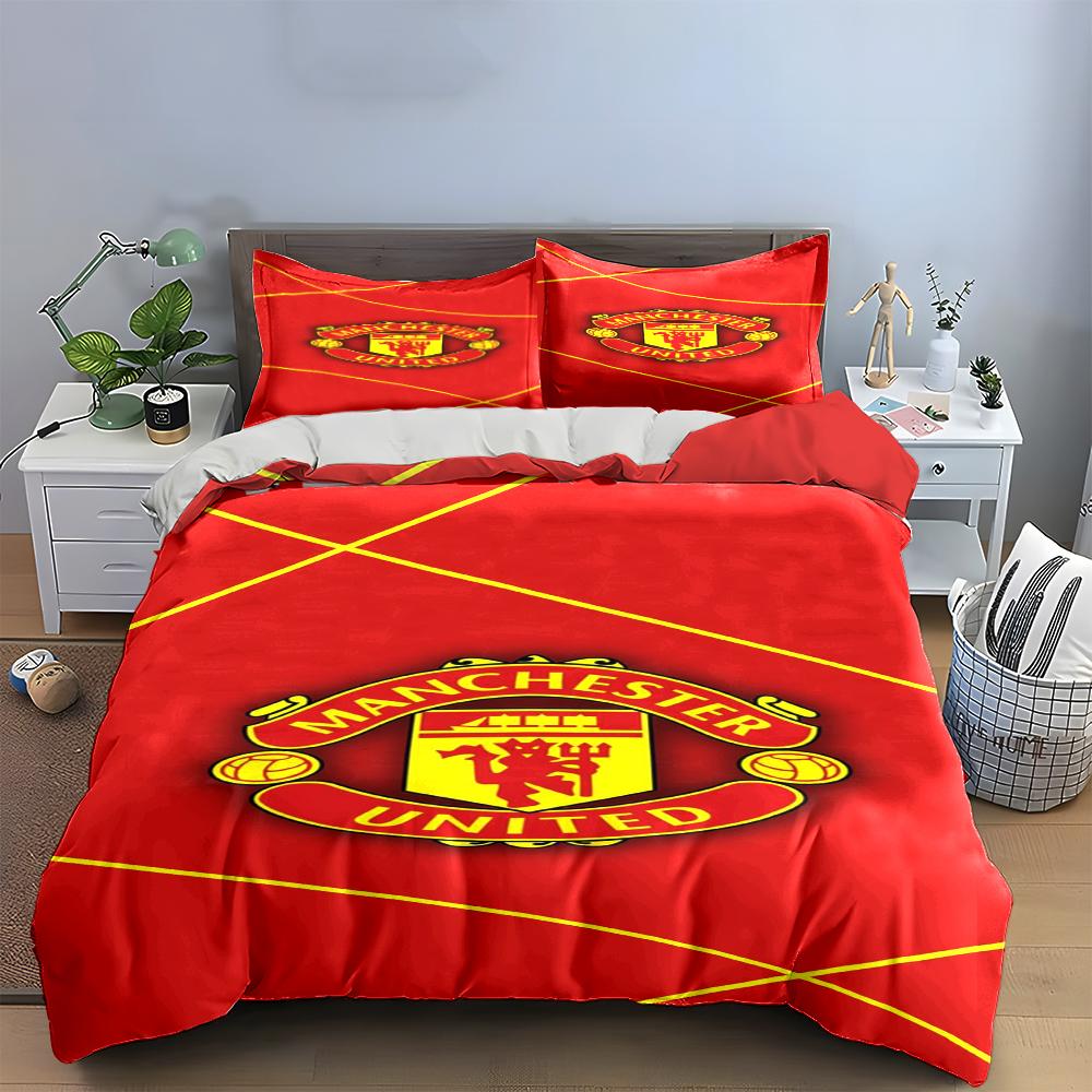 Red Manchester Bedding Set Bedding Set (1 Duvet Cover, 2 Pillowcases, Duvet Not Included)