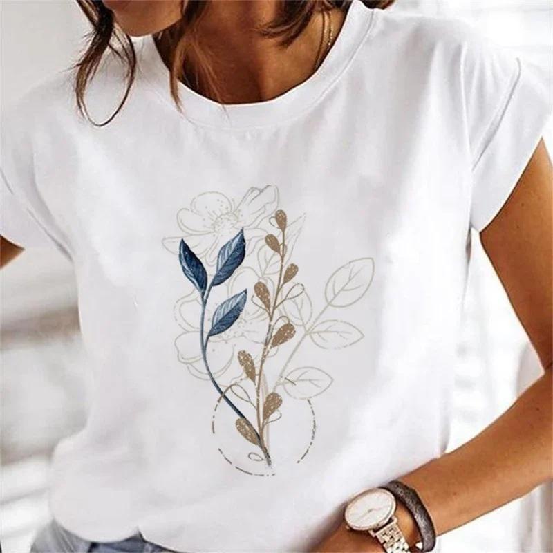 Women's Floral Plant Crew Neck Large Size Short Sleeve T-Shirt Women's Top