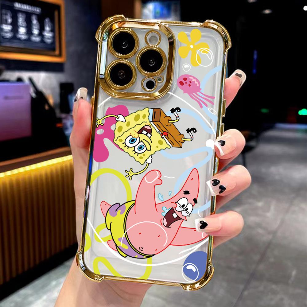 Lovely SpongeBobs New Plating Phone Case For Samsung A36 A16 A06 A35 A55 A25 A26 A05s A15 A54 A34 A24 A14 A05 A13 A73 A53 4G 5G