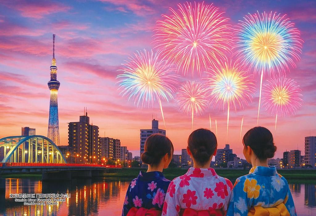 Cuties in Jigsaw 100 Japanese Sumida Tokyo River Fireworks Includes Adhesive and Sponge (Cuties) [Made Japan] 300-Piece Puzzle, Cities, Ward, "Sumida