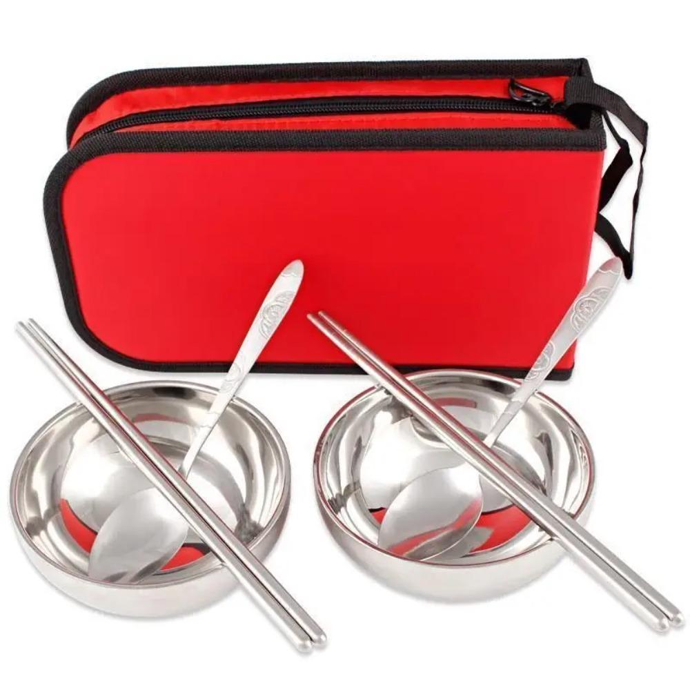 

1 шт. Портативный набор походной посуды из нержавеющей стали для 2 человек, Набор столовых приборов для пикника на открытом воздухе с дорожной сумкой для хранения синий