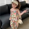 Kinder Kleidung Floral Ärmellose Hosenträger Lose Tops + Geerntete Hose Kinder Atmungsaktive Sport Casaul Outfit Zwei Stücke Set