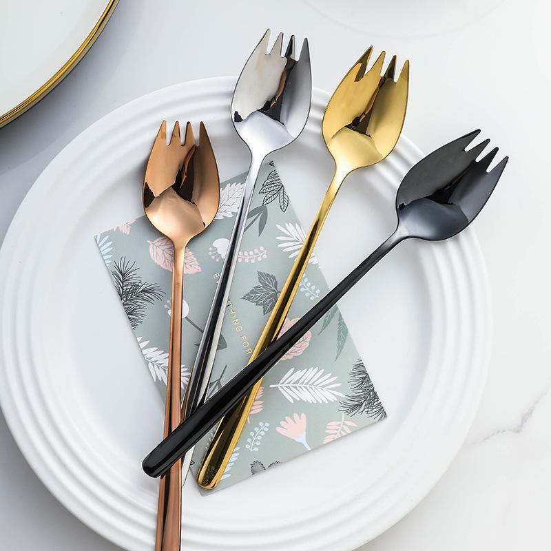 Buy 1PC Noodle Fork Stainless Steel Dual Purpose Fork Spoon Spoon Fork Salad Spoon Long Handle