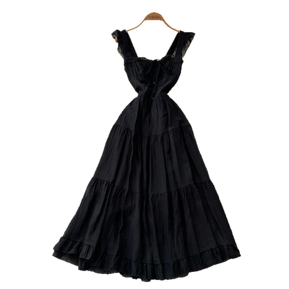 French Romantic Style Suspender, Playful Sleeveless Dress, Women's Summer Strap, Waist and Thin A Word Cake Skirt, Vacation Style