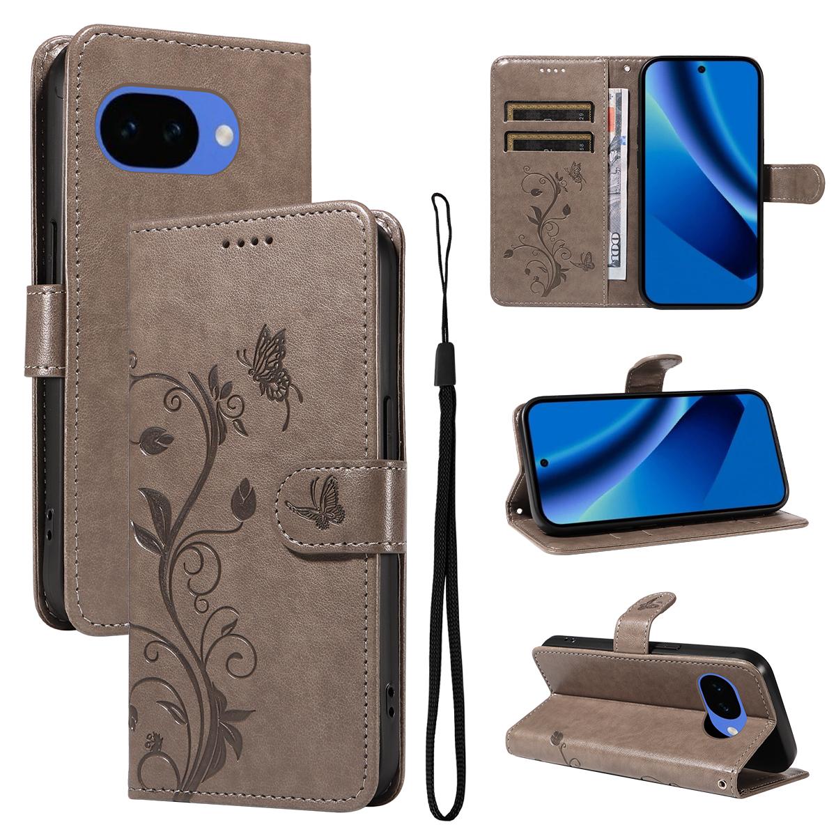 

For Google Pixel 10a PU Leather Cases Flower Pattern Wallet Stand Phone Cover with Strap