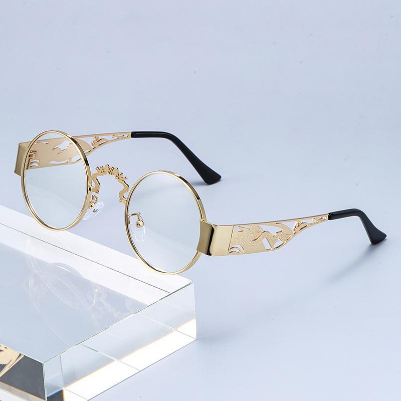New hollow metal punk sunglasses dragon and phoenix glasses legs glasses retro round personalized sunglasses European and American trend street shoot