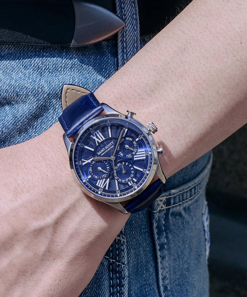 Seinteuseukoteuleondeon Zenith Multi Leather Watch - Blue / St7508L-Sll