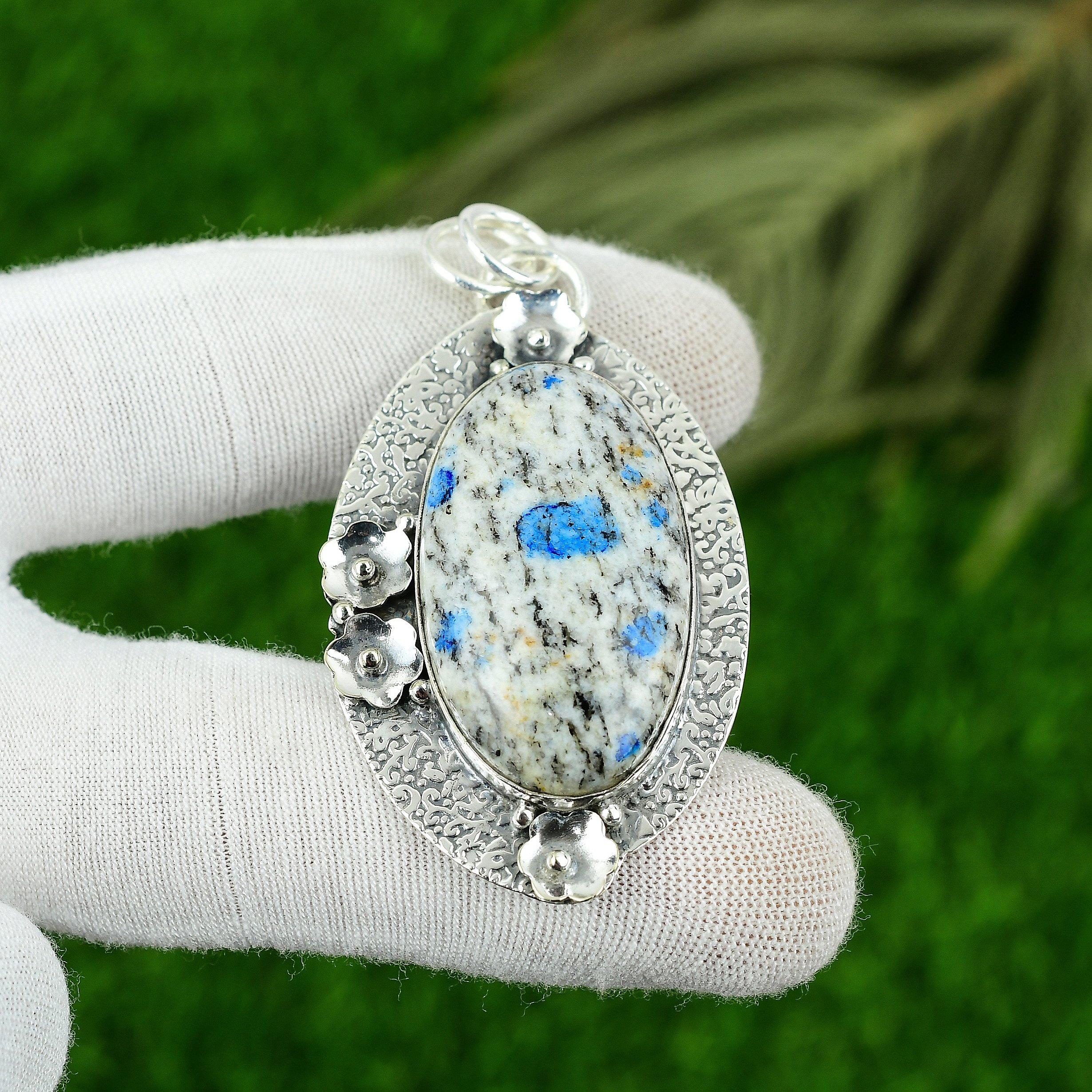 Подарок на день рождения для нее Натуральный кулон из камня К2 Яшма Стерлинговое серебро 925 пробы