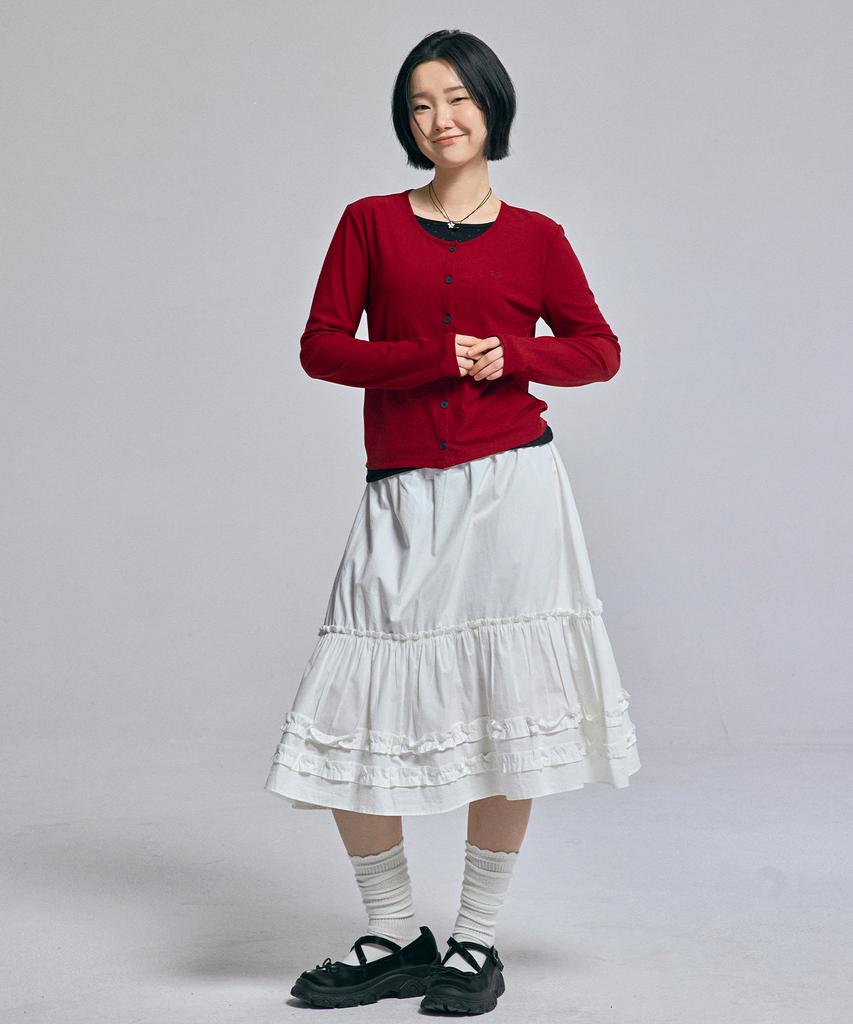 AWESOME STUDIO Layered Ribbed Cardigan T-Shirt Wine