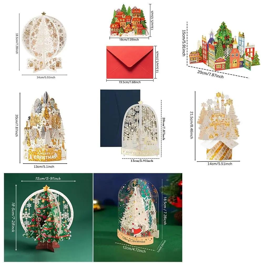 Paper Christmas 3D Greeting Card Gold Plated Craft Merry Christmas Blessing Cards Ornaments with Envelope Paper Carving Postcard