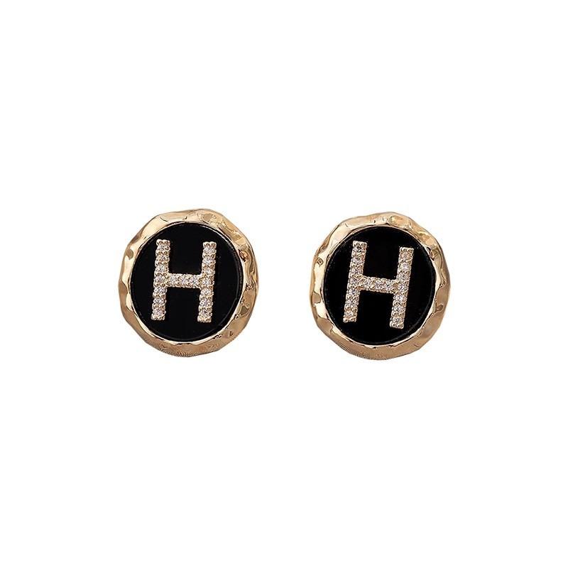 S925 Silver Needle H Letter Diamond Inlaid Stud Earrings Light Luxury Versatile Fashion Jewelry For Women