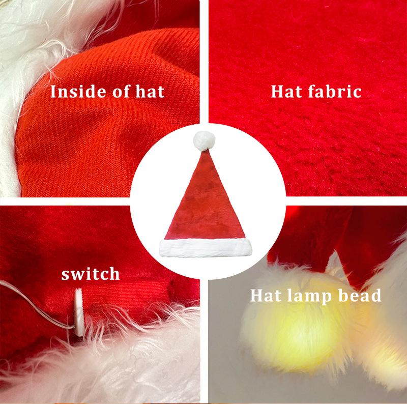 Hand-Sewn LED Plush Christmas Hat with Strap - Holiday Decoration for Adults & Children