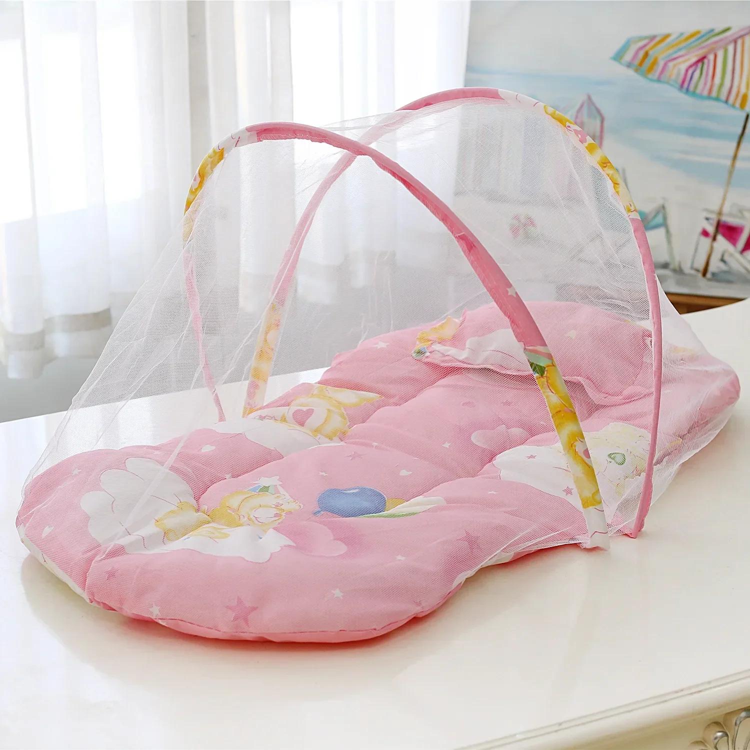 

Baby Bed Infant Mosquito Net Foldable Design with Cotton Pillows Portable Folding Baby Bedding Crib Netting Mosquito Prevention рожевий