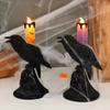 Realistic Black Crow Statue Glowing Candlestick Luminous Table Lamp Raven LED Candles  Bar