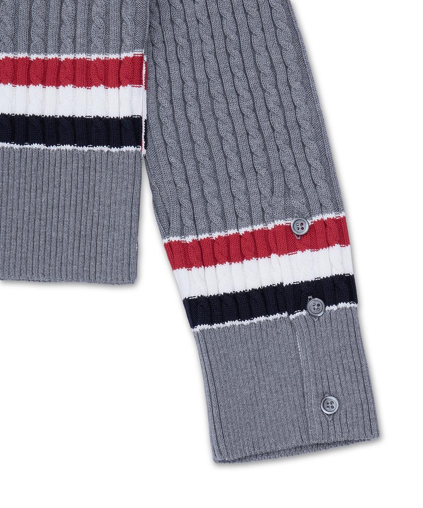 Thom Browne Rwb Striped Cotton Baby Cable V-Neck Cricket Cardigan - Light Grey / Mkc640Ay3014055