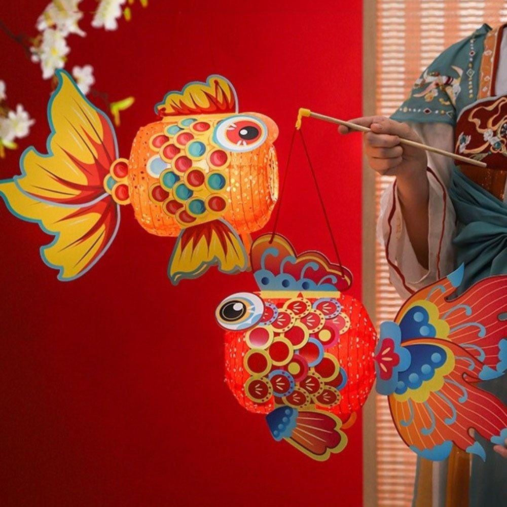 

Fish DIY Lantern Material Kit Paper Ancient Style Handheld Lantern Mid Autumn Lotus Lantern Women Style E