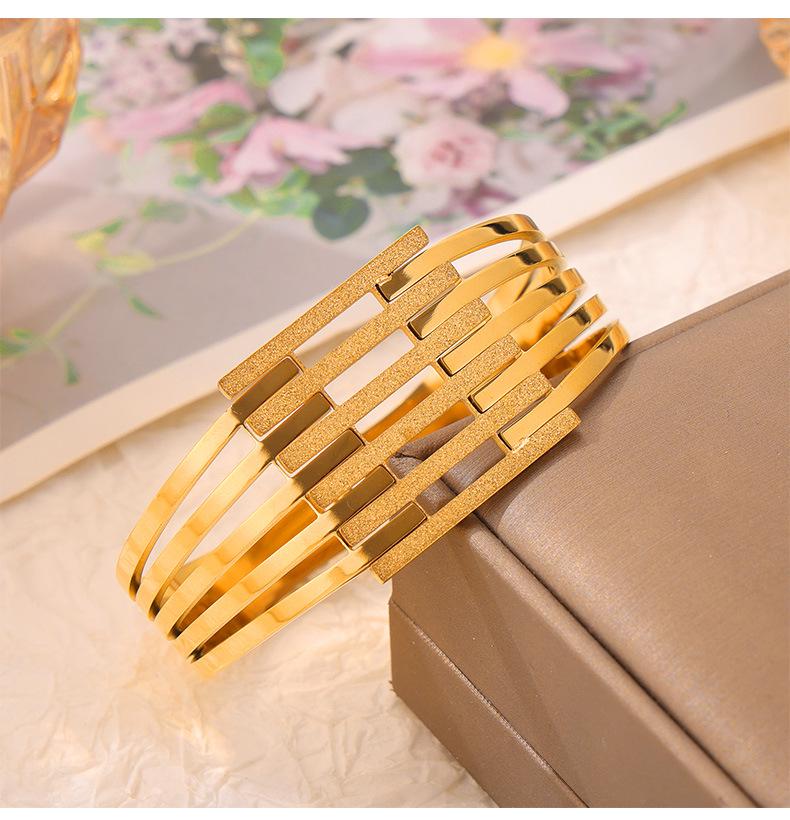 Gold Rhinestone Geometric Multi-layer Titanium Steel Bracelet for Women with Spring Clasp