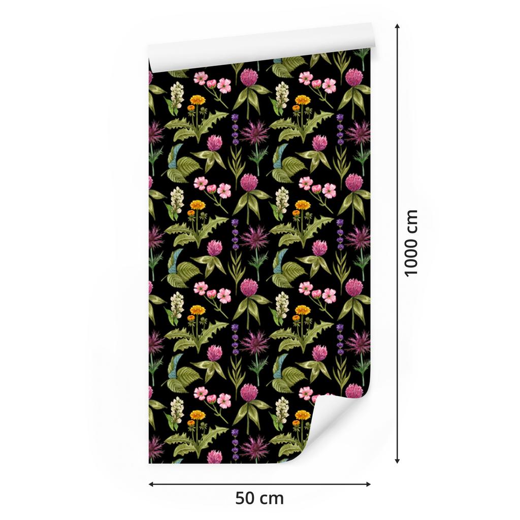 Wallpaper Flowers Black and Yellow for Living Room and Bedroom 50x1000