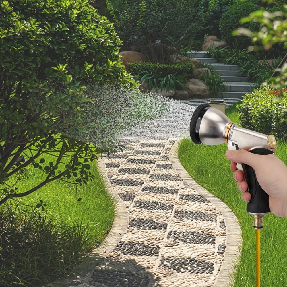 High Rressure Hose Handheld Water Sprayer with 9 Nozzle Patterns for Lawn and GardenAdjustable Heavy Duty Garden Water Gun