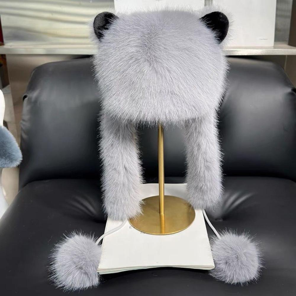 

Шапка с лисьими ушками Экологически чистый плюш Имитация лисьего меха Защита ушей Встроенный шарф Утолщенная зимняя меховая теплая шапка one size