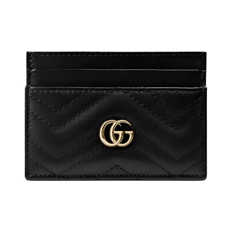 Gucci GG Marmont brand logo embossed herringbone leather card holder regular women's black