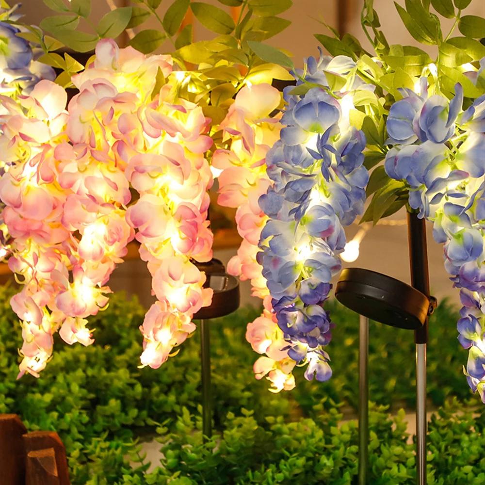 2X Solcelle Hagelys Kunstige Wisteria Blomster Solcellelys Utendørs Hagebelysning, LED Hage Solcellelys For Gårdsplass/Terrasse/Landskap/Gangvei