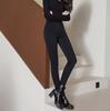 Lady Casual Street Slim Bleistifthose Damen Skinny Hose Solid Black Button Pocket Hose