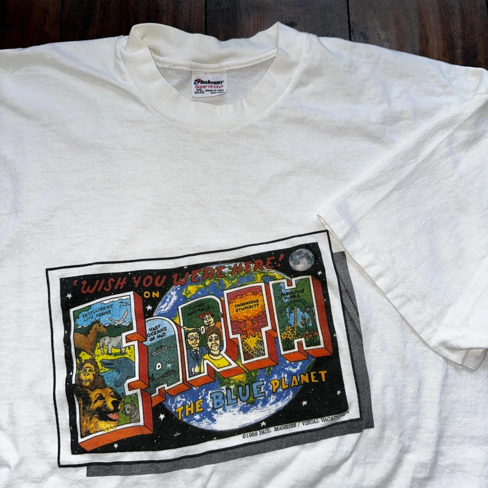 

Art Earth USA FUNNY Humor Vintage T Shirt Stupid Humans 1989 Paul McGehee Rap 2XL